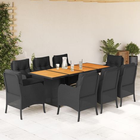 Ensemble repas jardin 9 pièces avec table et 8 chaises, résine tressée noir et marron - PANGIVO (1/5)