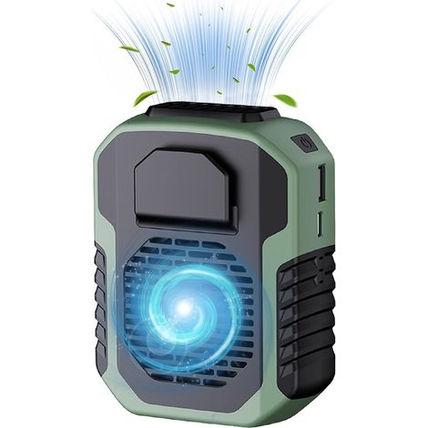 Ventilateur de taille portable (vert) rechargeable, batterie 6000 mAh, 3 vitesses, à porter à la ceinture ou au cou, flux d'air puissant (1/5)