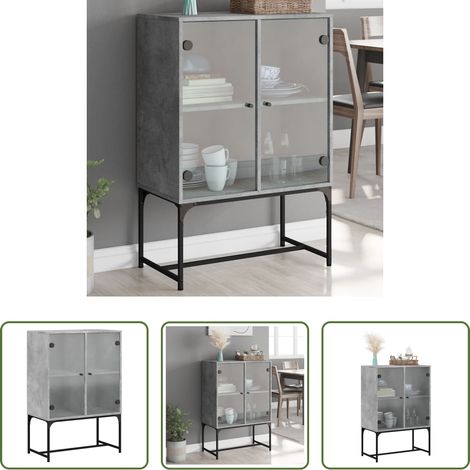 Rangement - Armoire latérale avec portes en verre gris béton 69x37x100 cm (1/5)