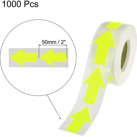 Étiquettes fléchées adhésives jaune et vert fluorescents, 1000 pièces de 5 cm, pour contrôle sens circulation gaz, inspection produits et orientation, 2 rouleaux (1/4)