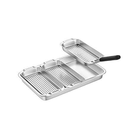 Juego de Cestas para Barbacoa, Cesta de Acero Inoxidable, Parrillera para Verduras, Cestas de Parrilla, Plato para Cocinar Verduras/Carne/Pescado con Agujeros (1/4)