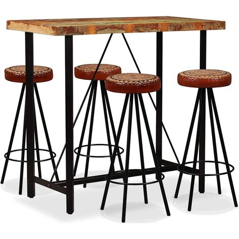 5-tlg. Bar-Set Altholz Massiv, Echtleder und Canvas