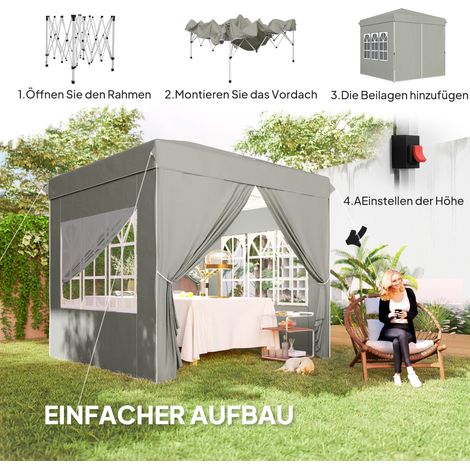 Pavillon pliable 2,5 x 2,5 m avec parois latérales et housse de transport, abri de jardin réglable en hauteur, protection UV UPF50+, gris clair (1/4)