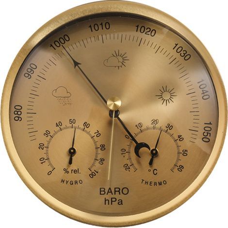 Precision 3-in-1 Aneroid Barometer - Weather Station, Thermometer, and Hygrometer for Indoor and Outdoor Use with Stainless Steel Frame (Yellow) (1/5)