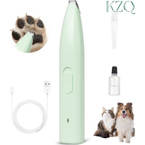 Ciseaux Électriques pour Animaux de Compagnie, Tondeuse Silencieuse pour Chiens et Chats, Réglable, Batterie Rechargeable, Idéale pour Pattes, Yeux, Oreilles, Visage - Vert-KZQ (1/5)