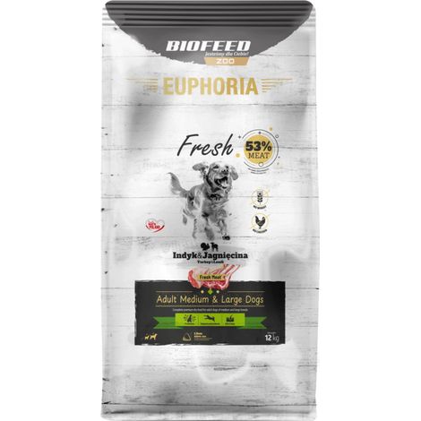 BIOFEED Euphoria Medium & Large Trockenfutter für Hunde mit Truthahn und Lamm, 12 kg
