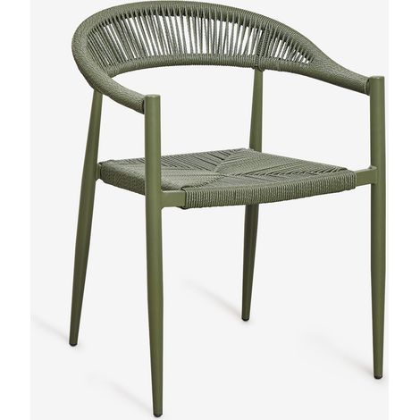 SKLUM Packung mit 4 stapelbaren Gartenstühlen mit Armlehnen aus Aluminium und synthetischem Rattan Amatria Tiefes Grün Olive                                  