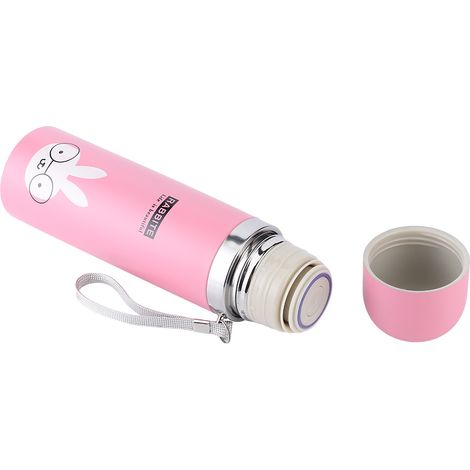 500 ml Cartoon-Vakuumbecher, tragbare Edelstahl-Isolier-Trinkflasche für Kinder, rosa, 500 ml (1/5)