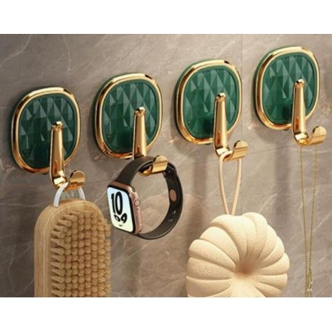 Vier selbstklebende Acrylhaken, geeignet für Badezimmer, Küchen, Schlafzimmer usw., wasserdichte Aufbewahrung, dunkelgrün. (1/5)
