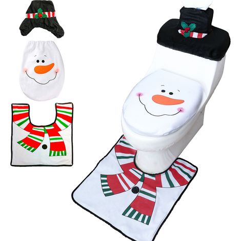 Set De Couvre-Cuvette De Toilette - Tapis De Salle De Bain - Housses De Réservoir Avec Boîte À Mouchoirs - Décoration De Noël - 3 Pièces (1/5)