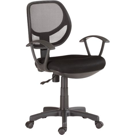 Silla de oficina giratoria en tela gris oscuro con altura regulable y reposabrazos