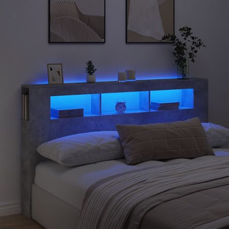 vidaXL Testiera LED Grigio Cemento 180x18,5x103,5 cm Legno Multistrato