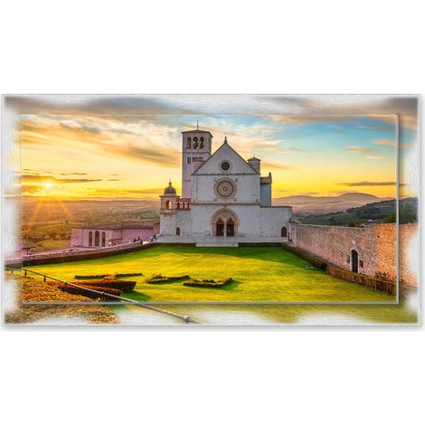 Lupia - Quadro moderno su Tela con Cornice stampata NEWEXT 75x135 cm, paesaggi localismi italiani, per casa soggiorno capezzale camera da letto hotel ufficio, PERUGIA CHIESA SAN FRANCESCO GIORNO (1/4)
