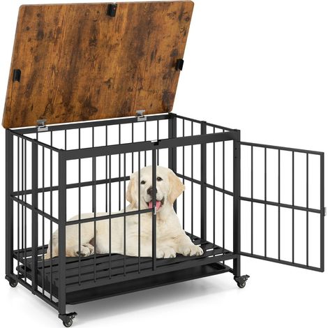 Trasportino pieghevole per cani con vassoio rimovibile 97 x 64 x 75 cm sicuro e facile da pulire in legno ingegnerizzato nero 200017918