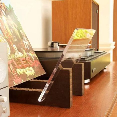 Supporto per dischi in vinile - Estremità in acrilico - Espositore in legno per dischi in vinile LP - Supporto da tavolo (1/4)