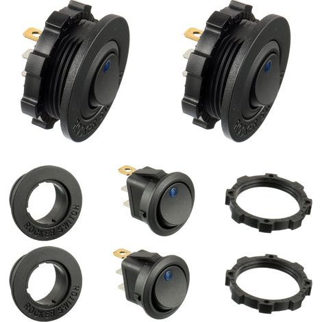 CCYKXA (4pcs) KCD1-8 12V 20A Blue Round LED Light Switch Waterproof Rocker Switch for Marine Vehicles and Various Vehicles 3 Pin Waterproof Light Switch with Case (1/5)