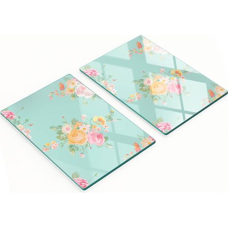 Tablas de vidrio decorativas multifuncionales para cocina con estampado floral, 2x40x52 cm.