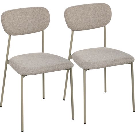 Lot de 2 chaises repas design, sièges de cuisine empilables en lin beige, marron clair (1/5)