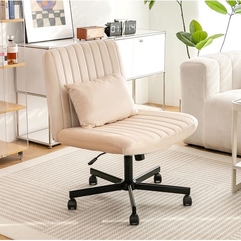 Bürostuhl Beige aus Stoff höhenverstellbar mit 360°-Drehfunktion, Rollen und Polsterkissen (1/3)