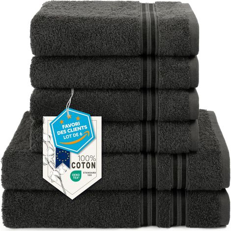 Lot de 6 Serviettes, 2 de Bain 70x140 + 4 de Toilette 50x100 cm (1/5)