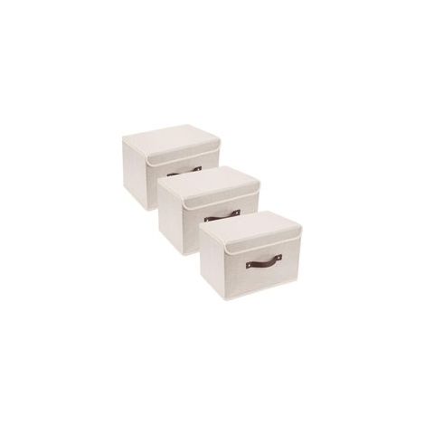 Boîte de Rangement avec Couvercle, Tissu, Lavable, Rangement Tissu, 38x25x25 cm, Lot de 3, Beige (1/5)