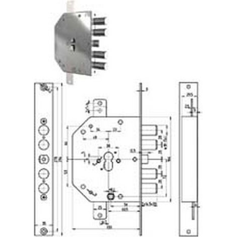 1PZ SERRATURA TRIPLICE APPLICARE CON SCROCCO CILINDRO EUROP. BLINDATE 2155PEN N/FL - MM.60 SX (2155PEN-11N/FL)
