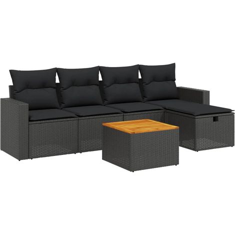 6-tlg. Garten-Sofagarnitur mit Kissen Schwarz Poly Rattan vidaXL (1/4)