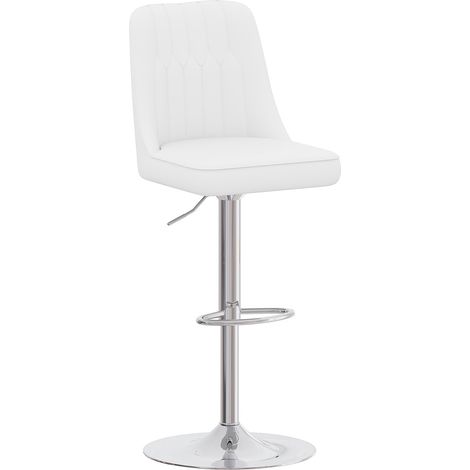 Lot de 2 tabourets de bar réglables en hauteur, pivotants à 360°, assise en simili cuir blanc matelassé, pieds en métal argenté (1/5)