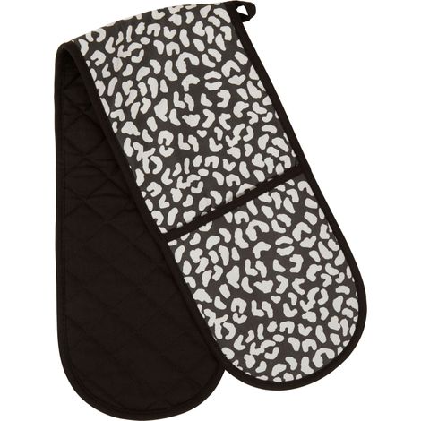 Premier Housewares Double Oven Glove Heat Resistant Oven Gloves Black and White Monochrome Oven Mitts Perfect For Everyday Use In The Kitchen (1/2)