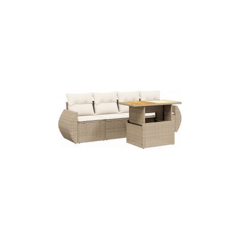Salon de jardin avec coussins 5 pcs beige résine tressée (1/4)