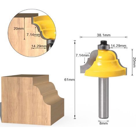 Doppelter römischer Ogee-Nutfräser für Holz, 8 mm Schaft, 8 x 38,1 mm Durchmesser (1/5)
