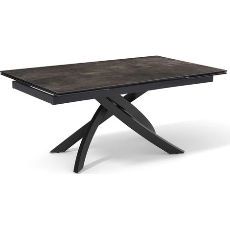 Table extensible 180 à 260 cm céramique gris vieilli pied entrecroisé - MAINE 11 (1/5)