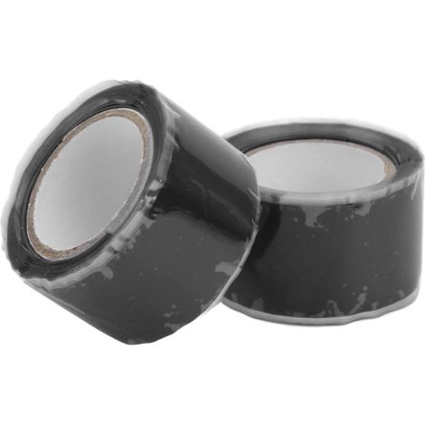 Lot de 2 rubans adhésifs isolants en silicone auto-fusionnants et étanches pour la réparation de tuyaux d'eau (noir). (1/5)