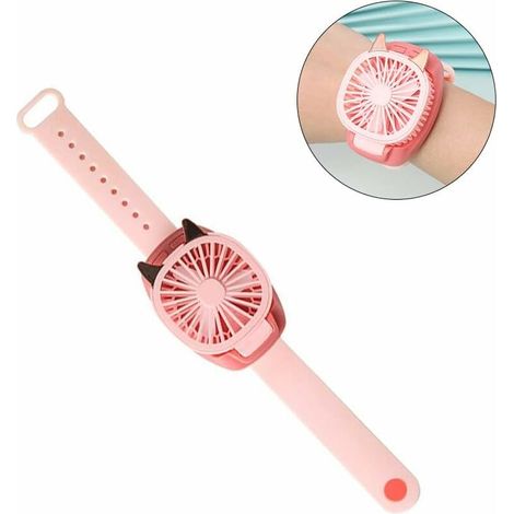 Ventilateur USB Portable,T-Audace mini Ventilateur de Poche avec Dragonne Confortable et Lumières Colorées, Ventilateur de Montre Ventilateur Silencieux USB, pour Bureau à Domicile en Plein Air (Rose) (1/5)