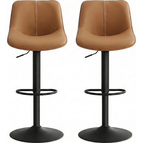 Lot de 2 Tabourets de Bar, Réglables en Hauteur, Pivotants, PU, Marron