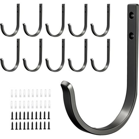 10 Pièces Crochets Muraux Noir, Patère Porte Manteau Murale, Patere Salle de Bain, Patères à Visser pour Panneaux Acoustiques, pour Mur, Porte, Salle de Bain, Douche, Armoire, Couloir (1/4)