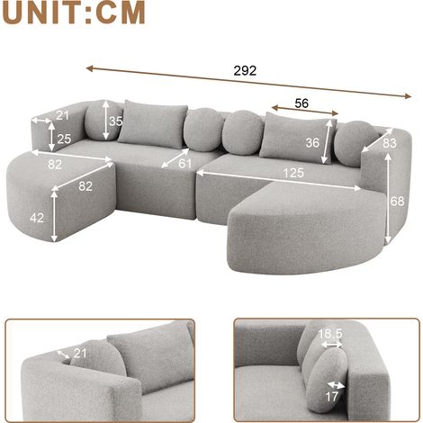 Canapé lit modulable nuage compressé en chenille gris, 292 x 165 x 68 cm, sans montage requis (1/4)