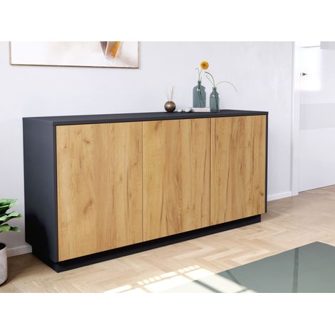 Design Sideboard Kommode Genesis B stehend 150cm 3 Türen Grafit Eiche (1/5)