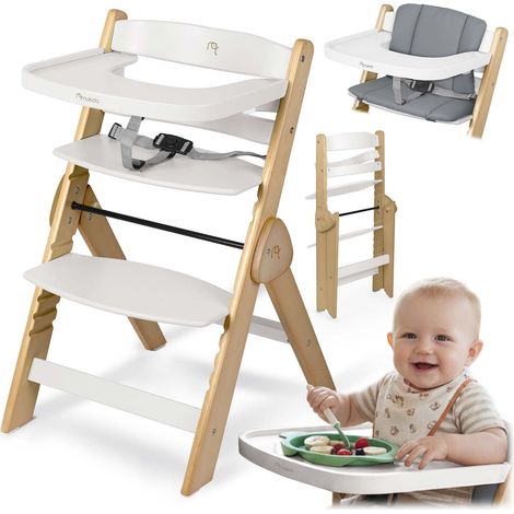 Trona de madera para niños, ajustable, bandeja extraíble
