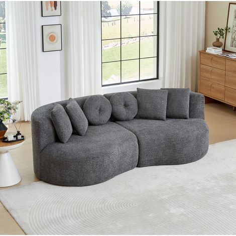 Canapé modulable 223x109x79 cm en chenille anthracite, gain de place pour salon FloraGrace (1/5)