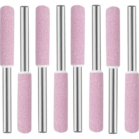 Tête de Polissage de Meulage, 8 pcs Meules Pierres Abrasives,Meule sur Tige, Tige Abrasive,Affûteuses Chainsaw, Limes d'affûtage pour Tronçonneuse 4 mm en Diamant pour Affûter les Tronçonneuses