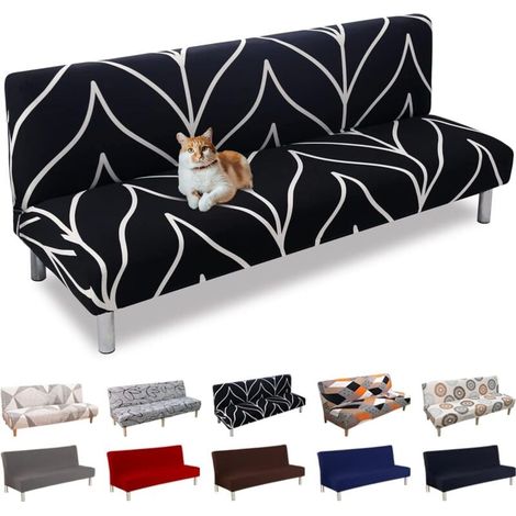 KZQ Sofabezug Ohne Armlehne 3-Sitzer Universal Stretch Sofabezug Waschbarer Sofabezug Für Schlafsofa Verstellbarer Sofaschutzbezug,Black Line (1/4)