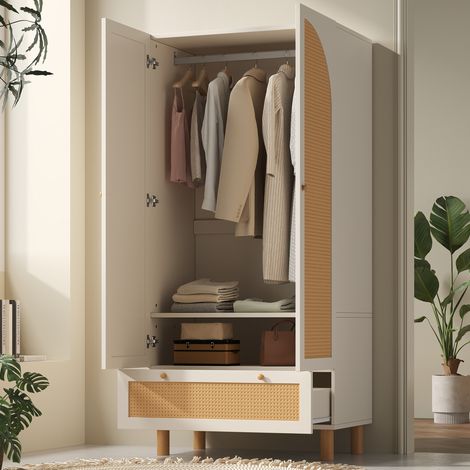meuble rangement armoire penderie 2 portes rotin 180 cm OKMYHOME (1/5)