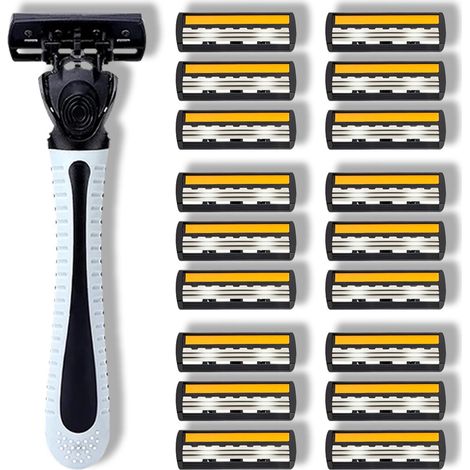 Kit de rechange pour rasoir homme avec triple tête (18 têtes de rechange + 1 manche gris) - compatible avec plusieurs marques de rasoirs (1/5)