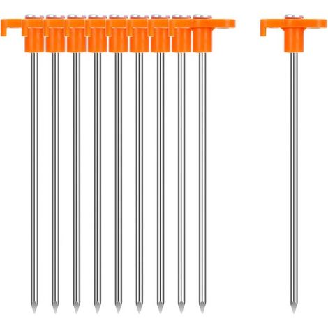 Lot de 10 piquets de tente en acier inoxydable, 18 cm (7 pouces), pour tentes de camping, toiles imperméables, auvents et filets de jardin. (1/5)