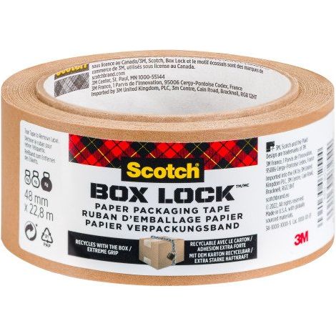 Ruban adhésif d'emballage Kraft brun, 135 g/m², Box Lock Scotch  48 mm X 22,8 m
