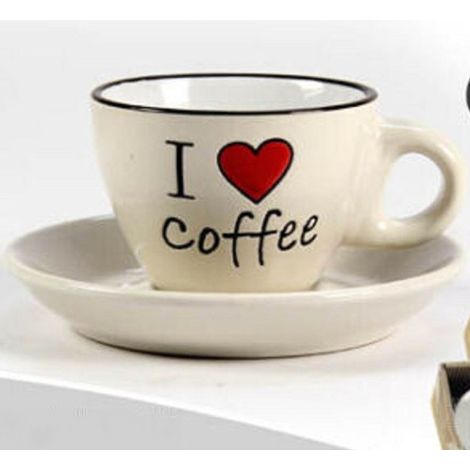 Trade Shop - Juego 6pcs Tazas + Platillo 80ml Café Colores Clásicos Modernos Culo 668715 - (1/4)