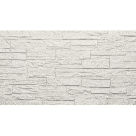 Set 12 Pannelli Decorativi Area 8,6 mq 120x60x2,5 cm Rivestimento Murale Effetto Mattoni in Pietra 3D in PU Quarzite Bianco