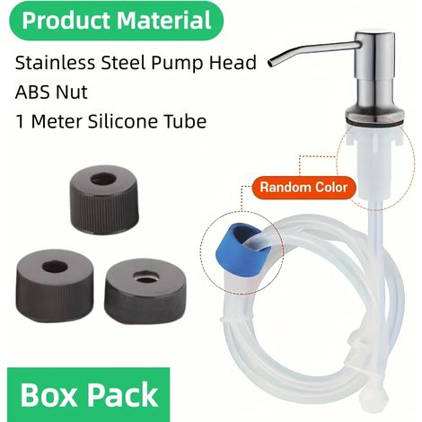 Distributeur de liquide vaisselle en acier inoxydable avec pompe et tube d'extension (argenté, avec tube de 1 m) pour évier de cuisine et salle de bain. Accessoire idéal pour le nettoyage de la vaisse (1/5)