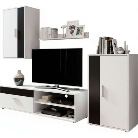 Modulos de Salón Comedor Kolm para TV Estilo Contemporáneo en Color Negro y Blanco con 3 Puertas y 2 Estantes